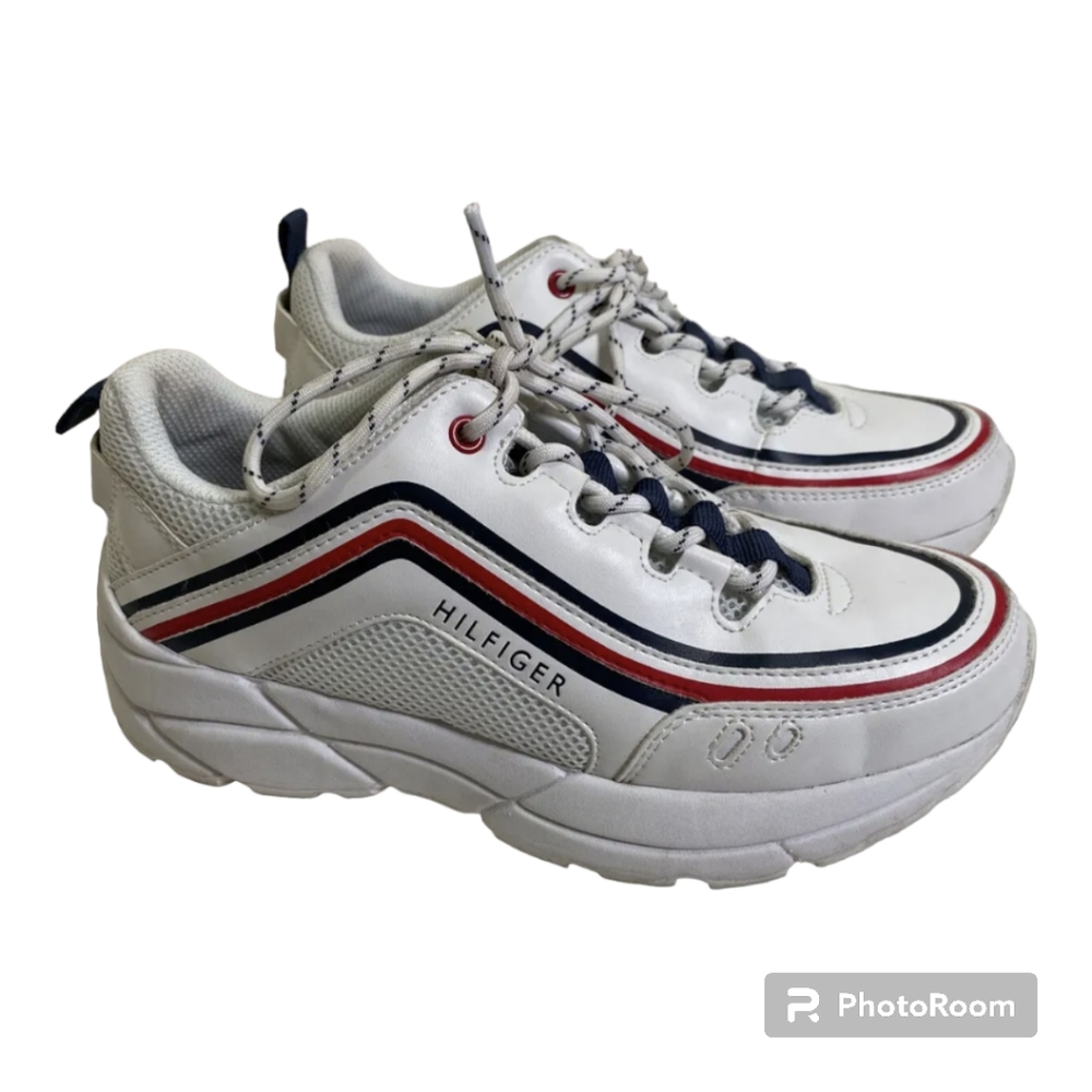 TOMMY HILFIGER White Blue & Red Sneakers Size 9M